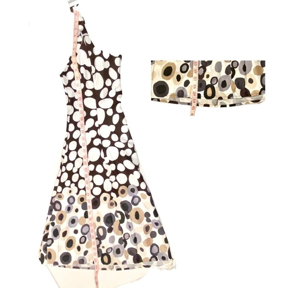 Madison Leigh Petite Sleeveless Brown w/ White Polka Dot Midi Dress Size 16 - Picture 9 of 9